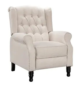 Fabric Linen Beige Marianna Manual Recliner Wingback Chair