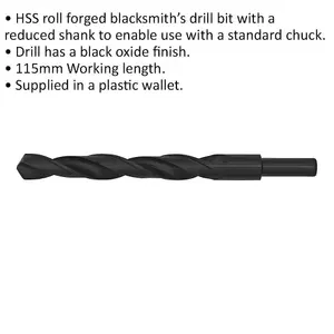 15mm x 170mm HSS Roll Forged Drill Bit - Blacksmith Tool with Reduced Shank