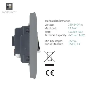 Trendiswitch BRUSHED STEEL 13 Amp Fused Spur with Flex Outlet