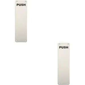 2x Push Engraved Door Finger Plate 300 x 75mm Bright Stainless Steel Push Plate