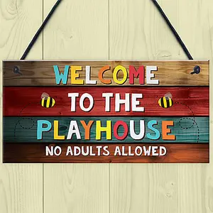 Red Ocean Welcome To The Playhouse Sign Hanging Garden Shed Summerhouse Sign Daughter Son Gifts