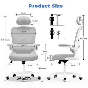 Computer Chair with Adjustable Lumbar Support and Headrest, Swivel Executive Mesh Office Chair for Home Office-Grey