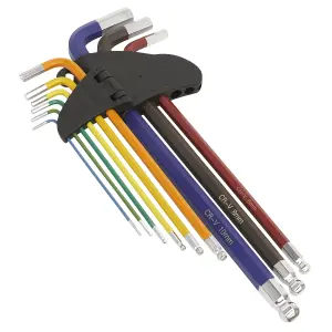 Ball-End Hex Key Set 9pc Colour-Coded Extra-Long Metric (Sealey AK7191)