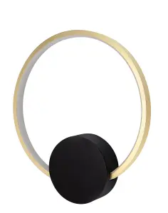 GoodHome Maidstone Circular Matt Black Gold effect Wired LED Wall light