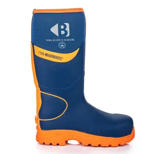 BBZ8000 Buckbootz S5 Blue/Orange 360 High Visibility Neoprene/Rubber Safety Wellington Boot with Ankle Protection, Size 03