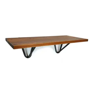 Solid Pine Rustical Shelf Dark Oak Black Hairpin Bracket Style 25x100cm