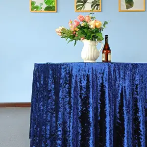 Diamond Velvet Round Tablecloth, Navy Blue , 70 Inch