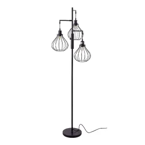 160cm H Black Modern Industrial Style 3-head Floor Lamp with Irregular Shade