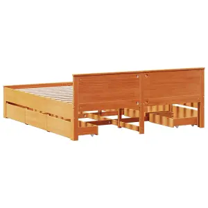 Berkfield Bed Frame without Mattress with Headboard Wax Brown 200x200 cm Solid Wood Pine