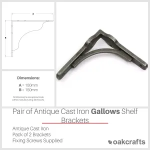 Oakcrafts - Pair of Antique Cast Iron Gallows Shelf Brackets - 150mm x 150mm