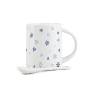 Purely Home Snowflake Mug & Spoon Set - Ceramic Hot Chocolate Christmas Gift/Present