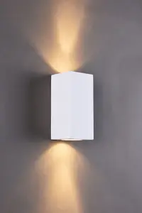 Ceramic Rectangle Shaped Wall Light, 2 lights Up and Down White Paintable GU10 sockets (NO BULBs)