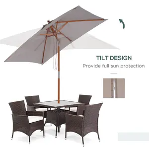 Outsunny Wooden Patio Umbrella Market Parasol Outdoor Sunshade Grey