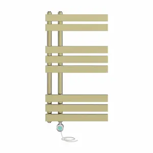 Rinse Bathrooms Designer Electric Thermostatic Heated Towel Rail D Shape Bathroom Radiator Warmer 800x450mm Brushed Brass