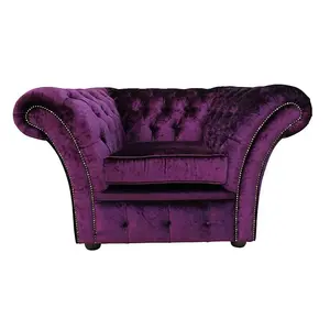 Chesterfield Armchair Boutique Amethyst Purple Velvet Fabric In Balmoral Style