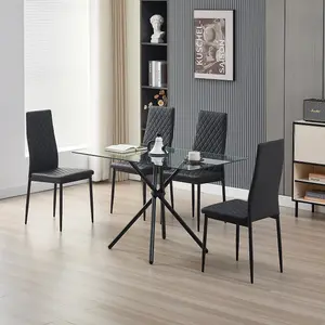 Miami Dining Table with 4 Black Emily Leather Chairs