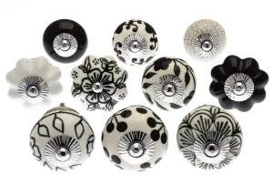 MangoTreeKnobs - Mixed Set of Black and White Ceramic Cupboard Knobs x Pack 10 (MG-90)