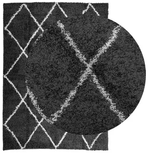 Shaggy Rug PAMPLONA High Pile Modern Black and Cream 200x280 cm