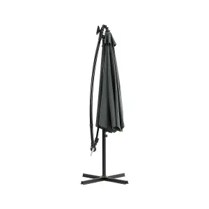 3M Garden Sun Shade Cantilever Parasol Hanging Banana Umbrella Crank Tilt with Solar Lights and Fillable Base, Dark Grey