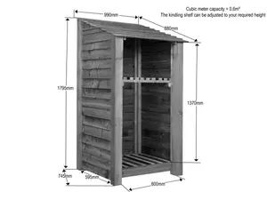 Wooden log store with kindling shelf W-99cm, H-180cm, D-88cm - natural (light green) finish