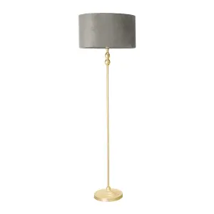 ValueLights Maggie Gold Candlestick Floor Lamp with Grey Velvet Lamp Shade and LED Bulb