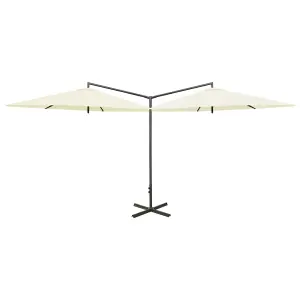 Berkfield Double Parasol with Steel Pole Sand 600 cm