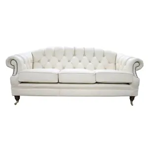 Chesterfield Handmade 3 Seater Sofa Settee Shelly Beige Cream Leather In Victoria Style