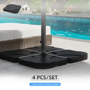 Outsunny 4 Pieces Banana Parasol Base Stand Water & Sand Filled Weights, Black