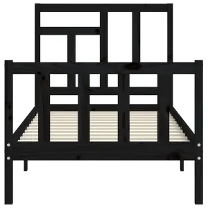 Berkfield Bed Frame with Headboard Black Small Single Solid Wood