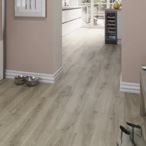 GoodHome Cleobury Grey Structured Oak effect Laminate flooring Sample