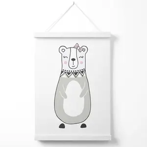 Cute Grey Mama Bear Scandi Animal Poster with Hanger / 33cm / White