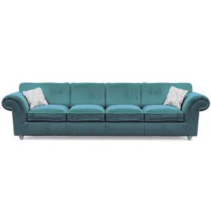 Windsor 4 Seater Teal Sofa - Silver Feet