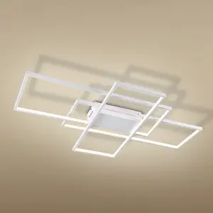 3 Lights White Neutral Style Rectangular LED Semi Flush Ceiling Light Fixture 110cm Dimmable