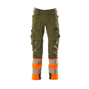 Mascot Accelerate Safe Trousers with Kneepad Pockets - Moss Green/Orange  (31.5) (Leg Length - Long)