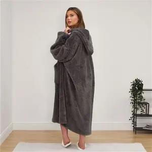 Brentfords Extra-Long Teddy Hoodie Blanket - Charcoal