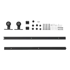 8 Lites Black Heavy Duty Glass Sliding Barn Door Panel Interior Door with 6ft Hardware Kit Roller Track System