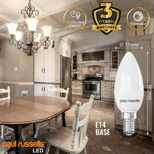 paul russells LED Candle Dimmable Bulb Small Edison Screw SES E14, 5.5W 470Lumens C37 40w Equivalent, 4000K Cool White Bulb