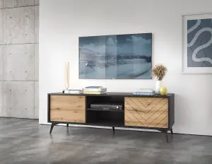 Stylish Diamond TV Cabinet H500mm W1540mm D390mm - Oak Evoke & Black for Modern Living Spaces