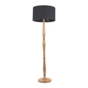 ValueLights Victoria Traditional Light Wood Candlestick Floor Lamp with Charcoal Drum Shade - LED Bulb Included