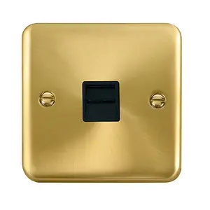 Curved Satin / Brushed Brass Master Telephone Single Socket - Black Trim - SE Home