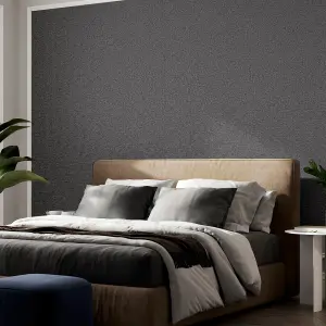 Calico Plain Wallpaper Hessian Style Gunmetal Charcoal Grey Textured Vinyl Embossed