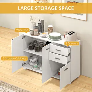 HOMCOM Modern Sideboard Kitchen Storage Cabinet with 2 Drawers and Shelves