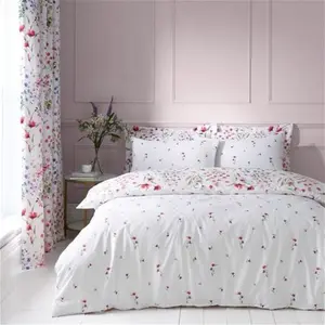 Dunelm Watercoloured Floral Duvet Cover & Pillowcase Set, Floral, Size: Single, Pink, 100% Cotton