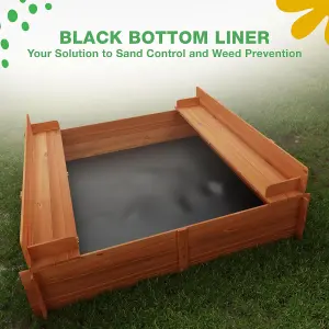 Sandpit - Square Wooden Sand Pit with Folding Lid - 96cm by 96cm - With fold out Seats