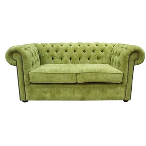 Chesterfield 2 Seater Sofa Settee Azzuro Olive Green Velvet Fabric In Classic Style