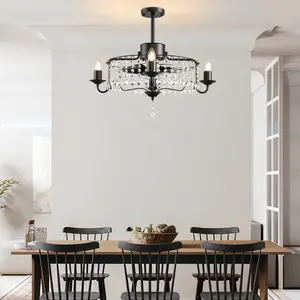 50cm Black Crystal Chandelier Ceiling Fan with Light Kit and Remote