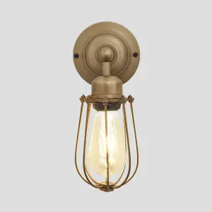 Industville Orlando Wire Cage Wall Light, 4 Inch, Brass