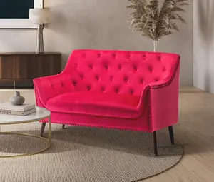 2 Seater Loveseat Small Sofa in Velvet Pink