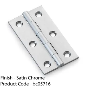 PAIR Solid Brass Cabinet Butt Hinge - 64mm - Satin Chrome Premium Cupboard