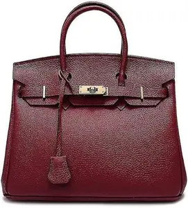 Women Ladies Handbag First Layer Cowhide Fashion Litchi Pattern Birkin Bag